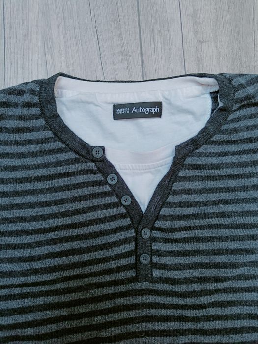 Szary sweter męski w czarne paski, Marks & Spencer, rozmiar L / 40