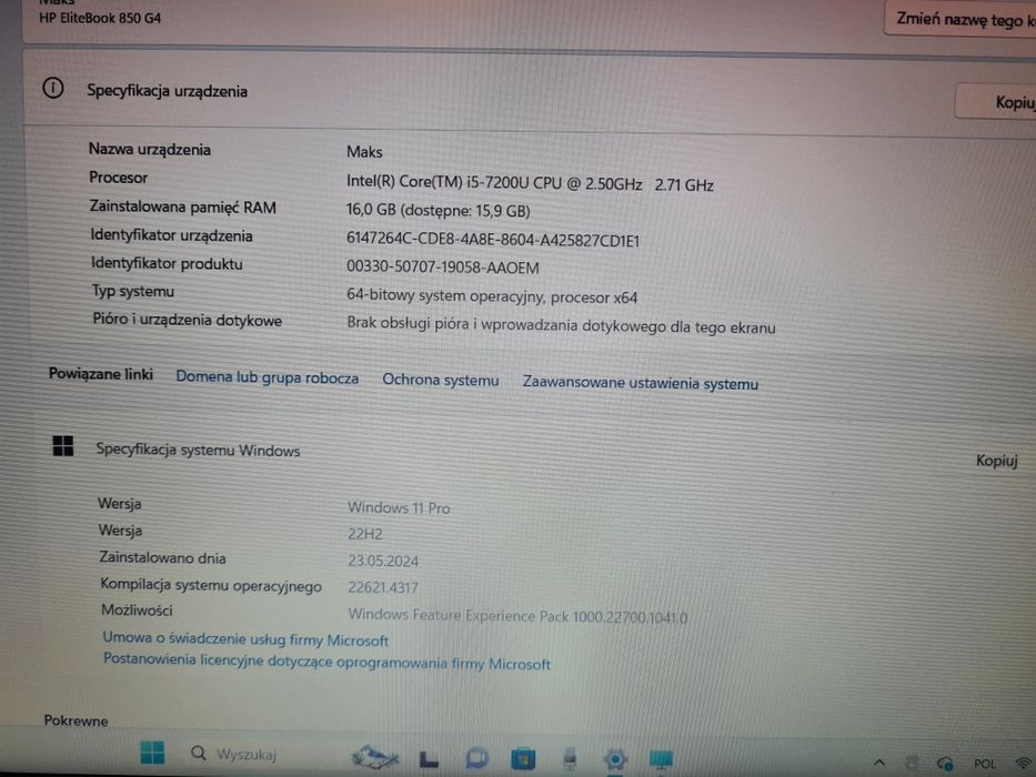 Laptop HP EliteBook 850 G4 | Intel i5 | 16 GB RAM | Windows 11 Pro