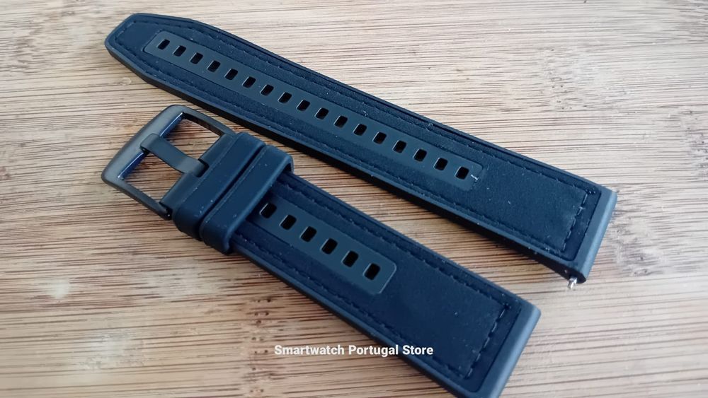 Bracelete 22mm em silicone e Pele (Nova) Preta