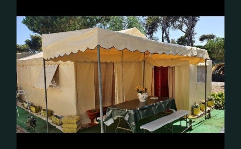 Tenda 50m2  com alpendre e cozinha exterior