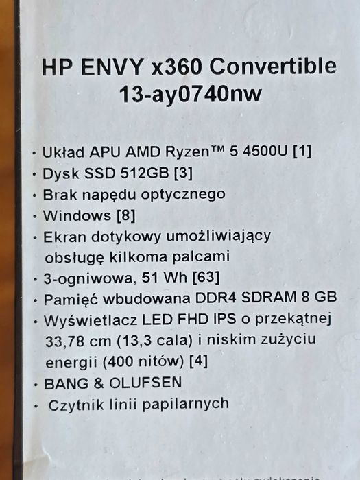 Laptop 13 cali/ tablet 2023 r HP Envy x360 Ryzen 5 8/ 512gb SSD