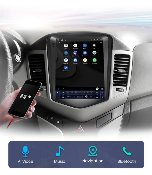 Rádio android tipo tesla Chevrolet Cruze J300 CARPLAY WIFI GPS 2/32GB