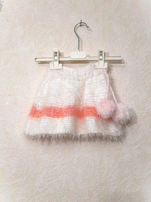 Спідниця біла/рожева святкова на дівчинку 9-12-24міс травка в'язана