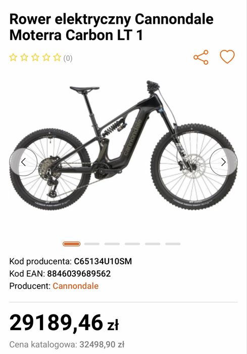 Raty0%, 12m gw. CANNONDALE [M] MOTERRA CARBON LT 1, Powystawowy-80Km (697]