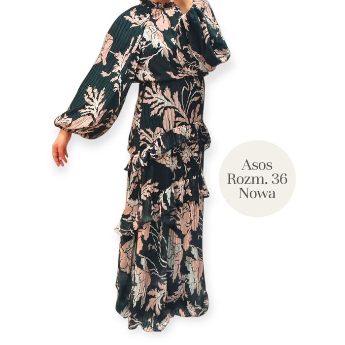 Nowa Sukienka Maxi ASOS Plisowana butelkowa zielen 36 s studniówkę