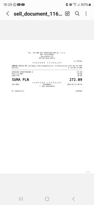Sprzęgło elektromagnetyczne, klimatyzacja. NRF 380158