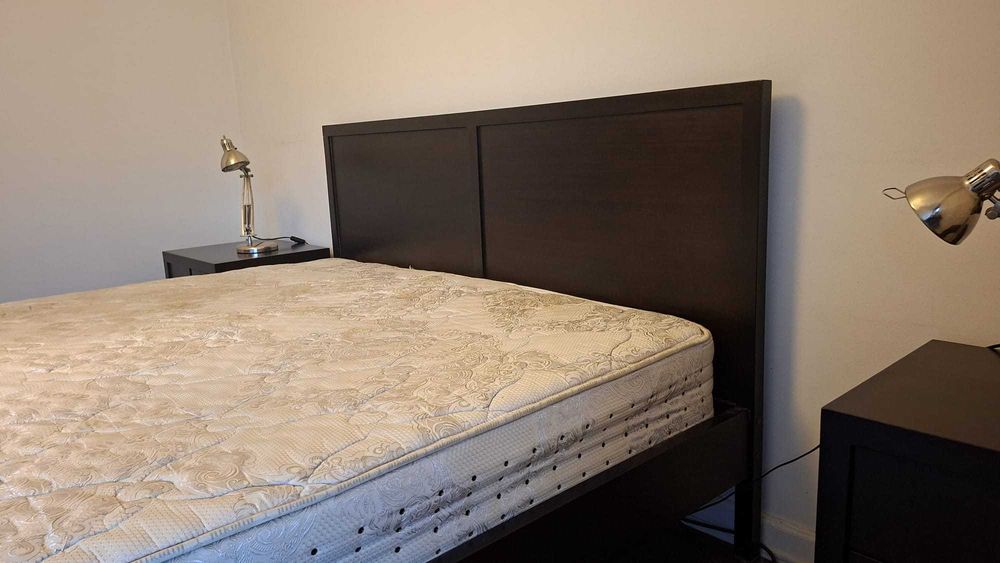 Cama Casal 160×195 Wengé Madeira Natural + Estrado