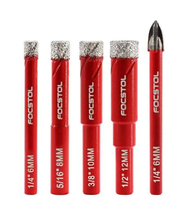 Otwornice diamentowe do gresu 4 sztuki 6-12mm + wiertło FOCSTOL