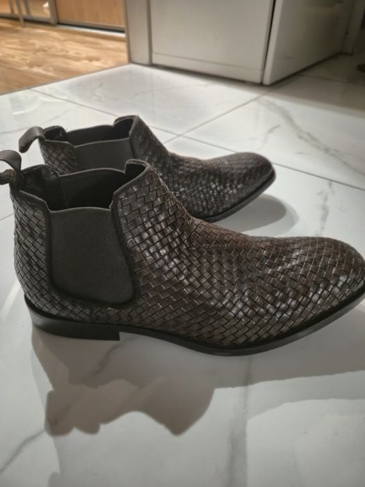 Zara sztyblety brązowe z plecione skóry rozmiar 45