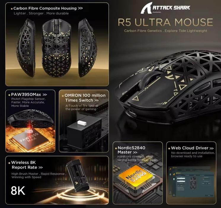 Attack Shark r5 ultra" Rato Gaming"