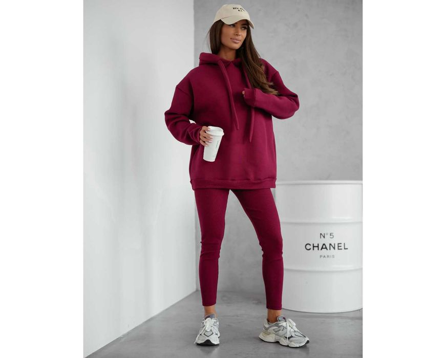 komplet bluza+legginsy prążek bordowy uniwersalny bawełna