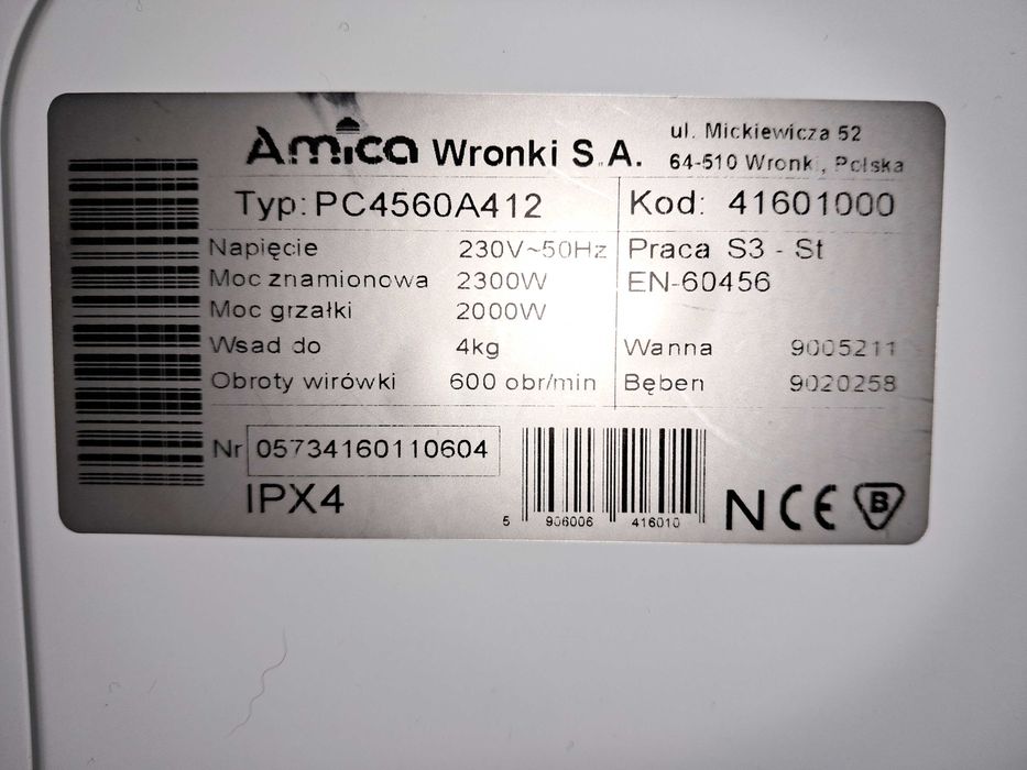 Pralka Amica PC4560A412 na części