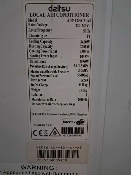 vendo AC portátil DAITSU pouco uso, 350€