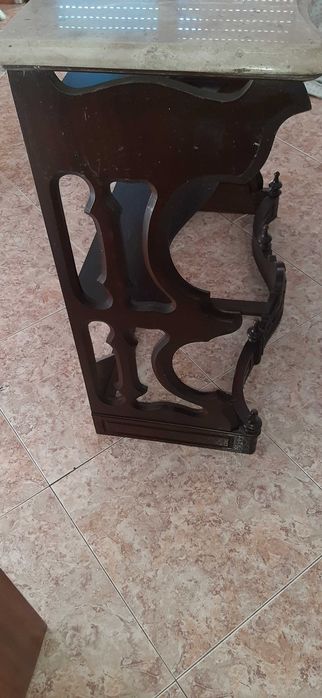 Consola em madeira e mármore