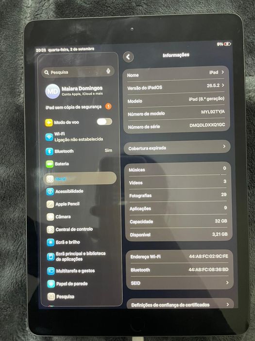 Ipad 8 geração com ios 26