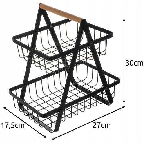 Koszyk na owoce warzywa dwupoziomowy metalowy czarny loft