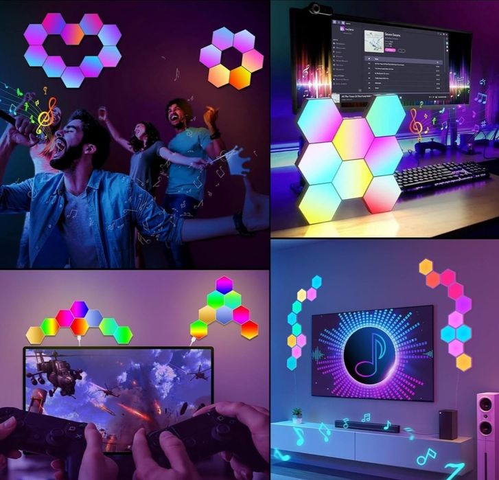 8 sztuk sześciokątne panele do gier RGB z aplikacją i pilotem