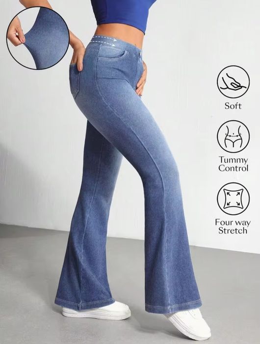 Damskie leginsy imitacja jeansu dzwony roz. L