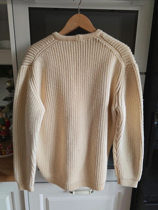Sweter wełniany handmade 42 ciepły kremowy