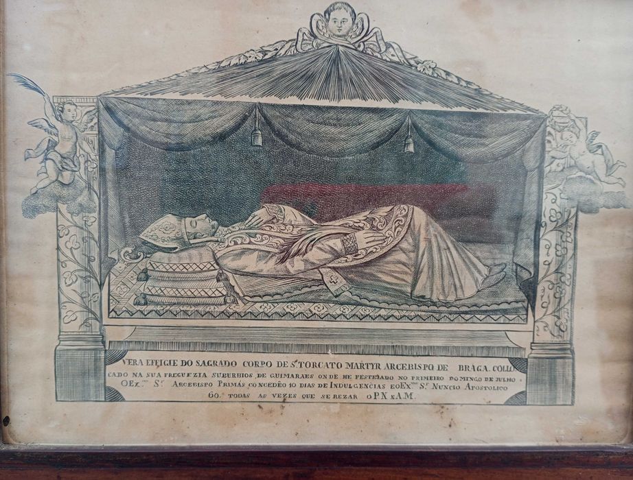 Antigo quadro com gravura de S. Torcato "Martyr Arcebispo de Braga"