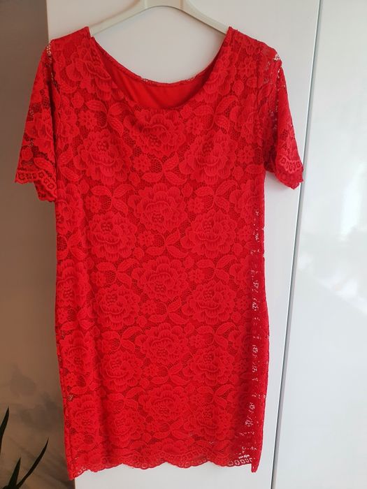 Sukienka letnia, damska, czerwona, z koronką, rozmiar 40/ L