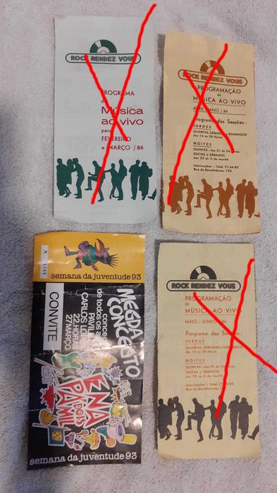 Bilhetes concertos antigos e panfletos coleção vintage