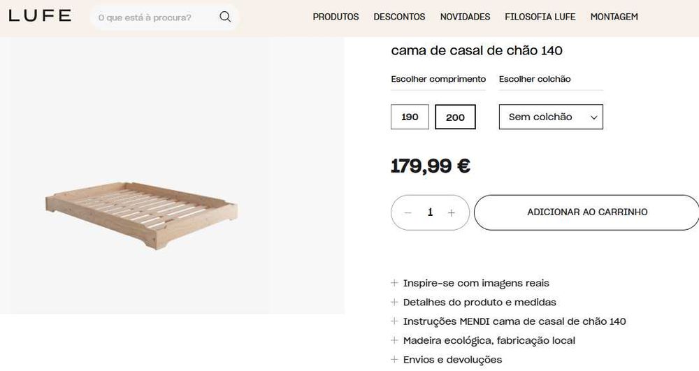 Cama casal nova em pinho maciço