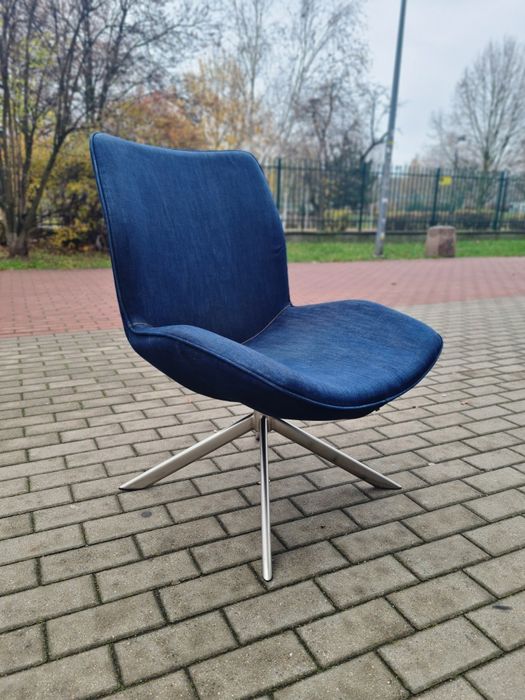 Fotel w chromie wypoczynkowy obrotowy jeansowy ,mid century ,space age