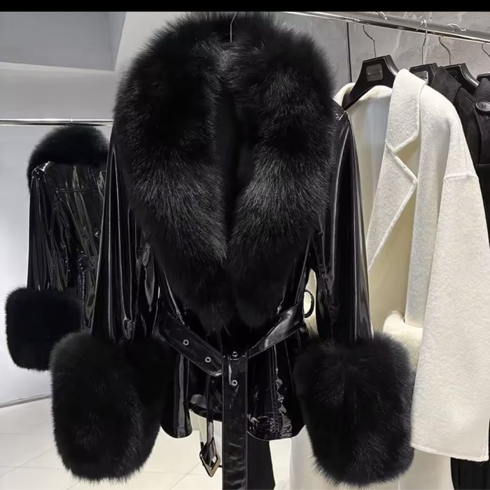 Kontantto kurtka skora ramoneska czarna z futrem lisa xs-6xl