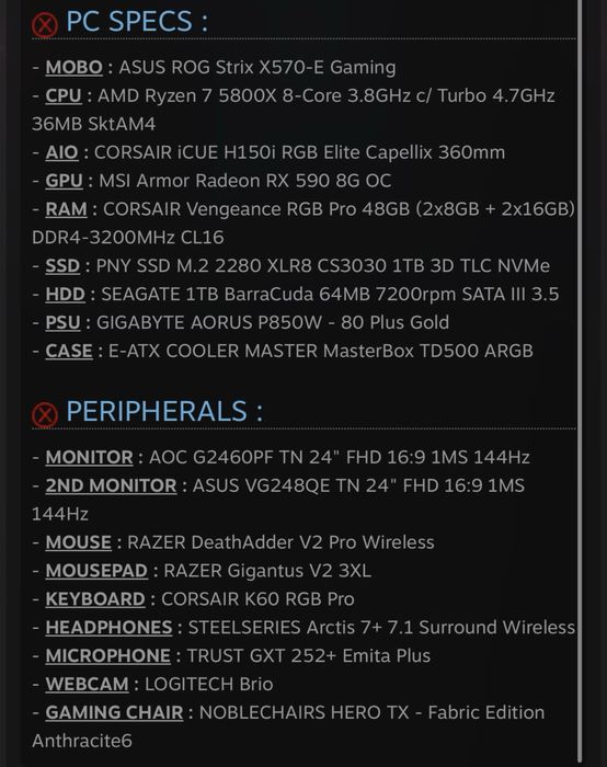 Setup Gaming Completo Ryzen 7 + 2 Monitores 144Hz