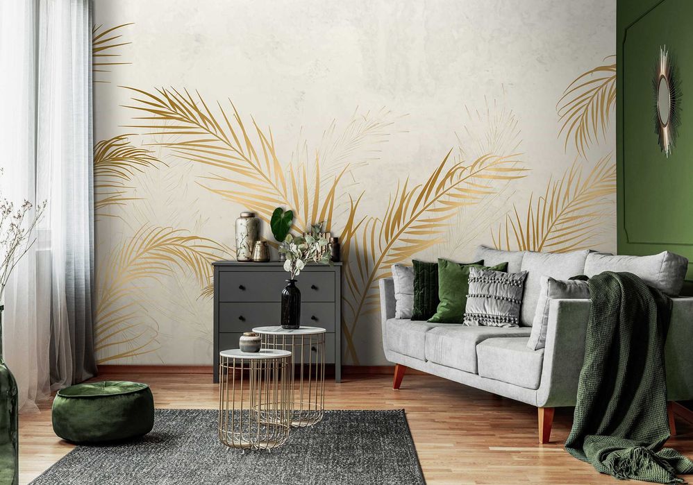 Fototapeta beż Sepia Kwiaty Liście Natura Złoto 3D Twój Rozmiar + KLEJ