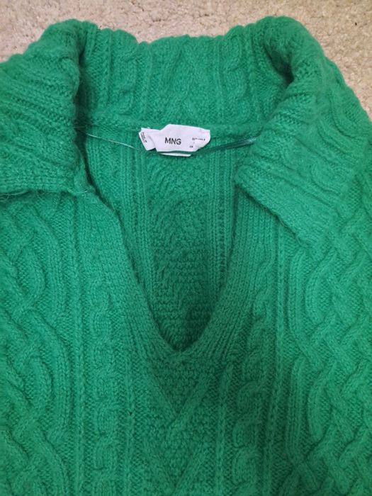 Sweter Mango zielony oversize warkocze rozmiar S