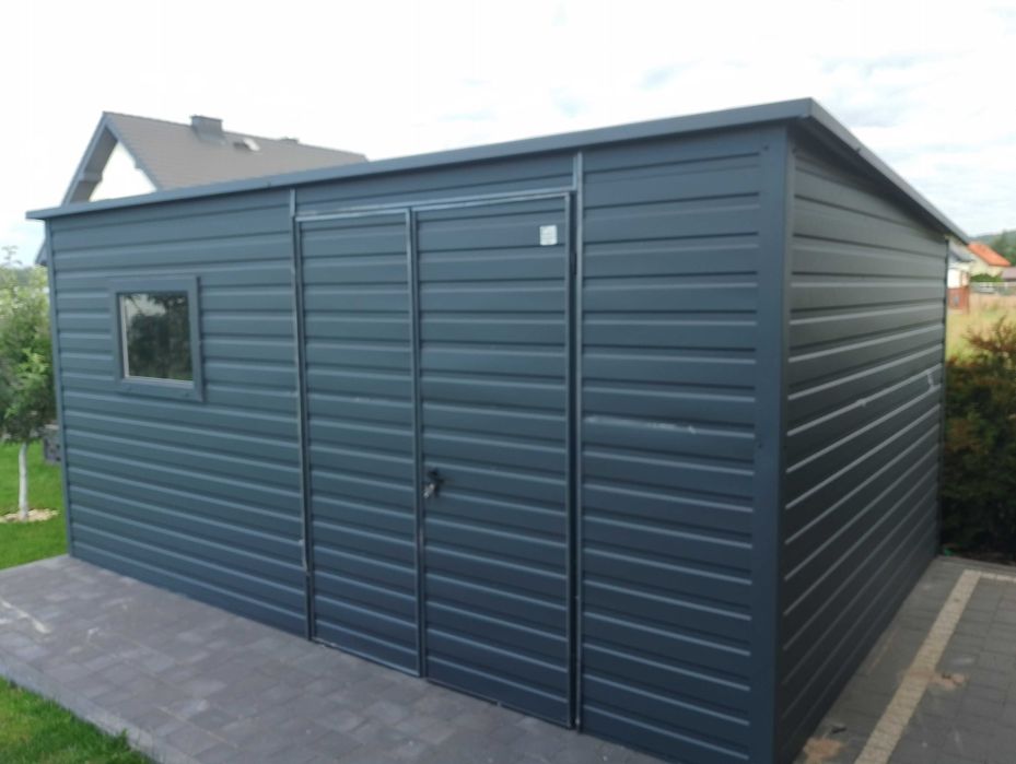 Garaż Blaszany GRAFITOWY +2 Bramy - TANIE Garaże Blaszane -Maj-Blach