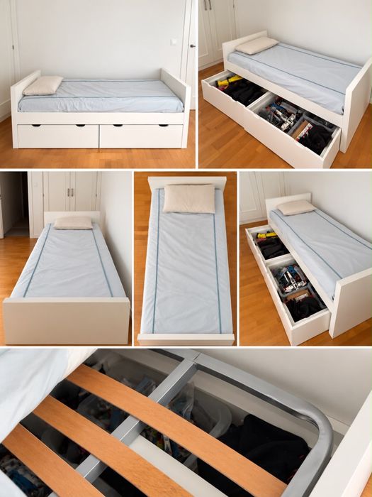 Cama de solteiro com 2 gavetas de arrumacao