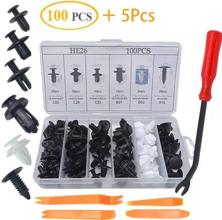 Caixa Sortido 100 Molas Plásticas Universal + 5 de ferramentas