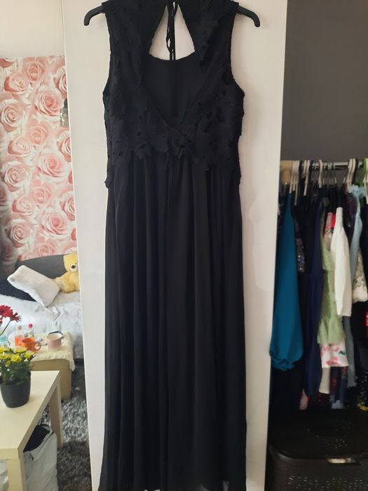 WYPRZEDAŻ- Czarna sukienka maxi S-M, szyfonowa,  wesele inne imprezy