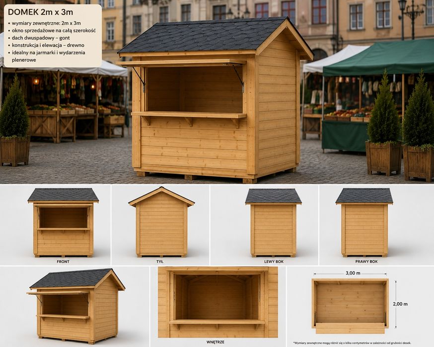 Kiosk handlowy domek handel PREMIUM idealny na jarmark świąteczny, rynek, stoisko handlowe
