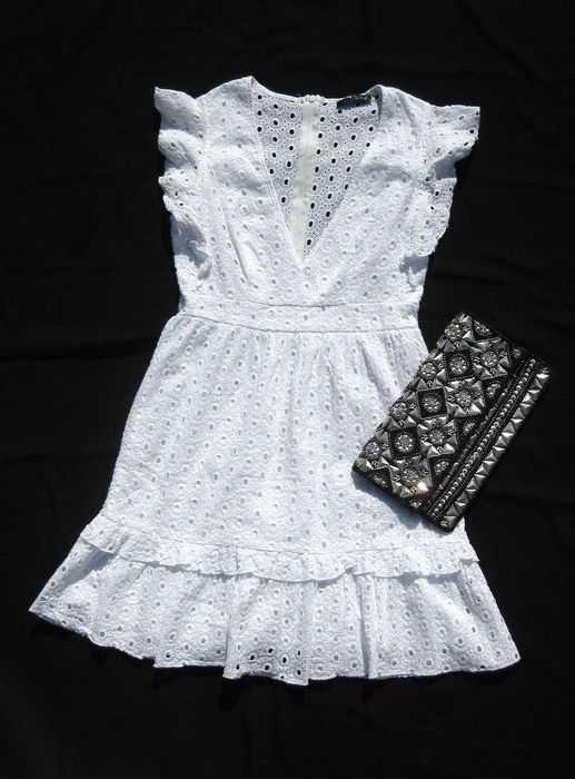 Красивое белое платье прошва коттон с рюшами Shein S