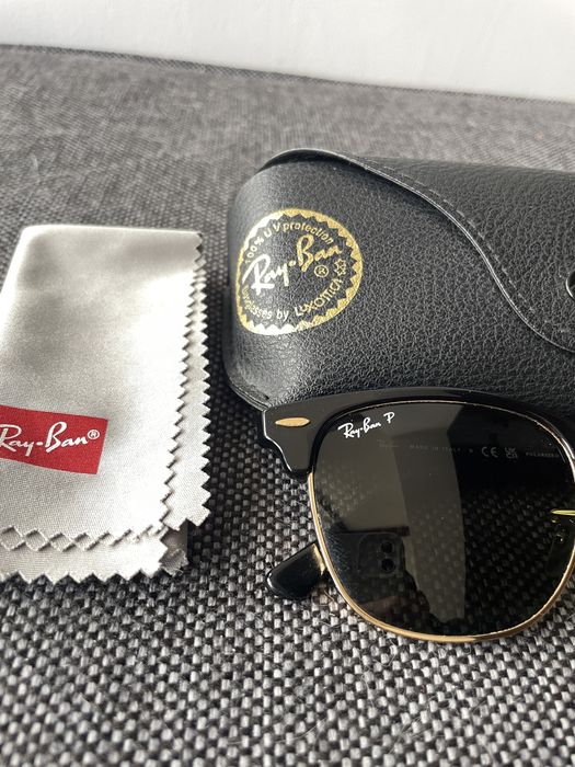 Okulary RayBan Clubmaster Polaryzowane 51 Złote Oryginalne