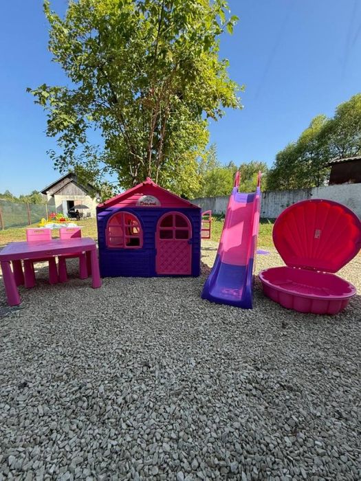 Набір для дітей будиночок гірка,пісочниця з накриттям,Будиночок,гірка
