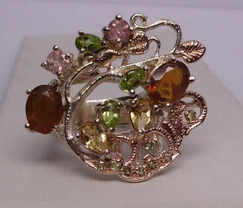 Srebrny autorski pierścionek okazała ozdoba naturalne kamienie R.13