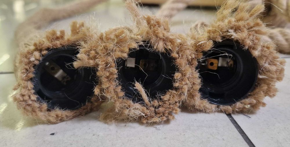 Lampa Żyrandol z drewna i liny unikatowe oświetlenie 3 źródła światła!