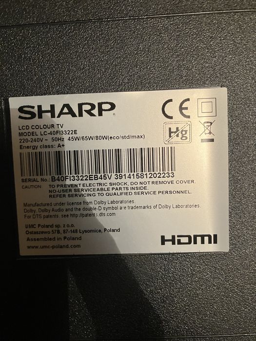 Sharp 40” LCD TV