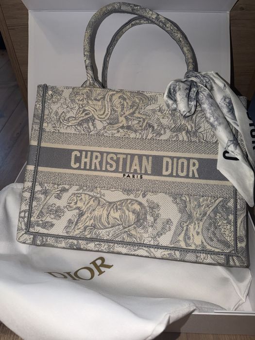 Torba plażowa shoperka dior tote bag szara plażowa medium christian dior