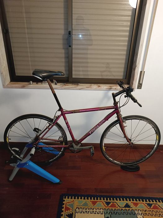 Bicicleta e rolo de treino