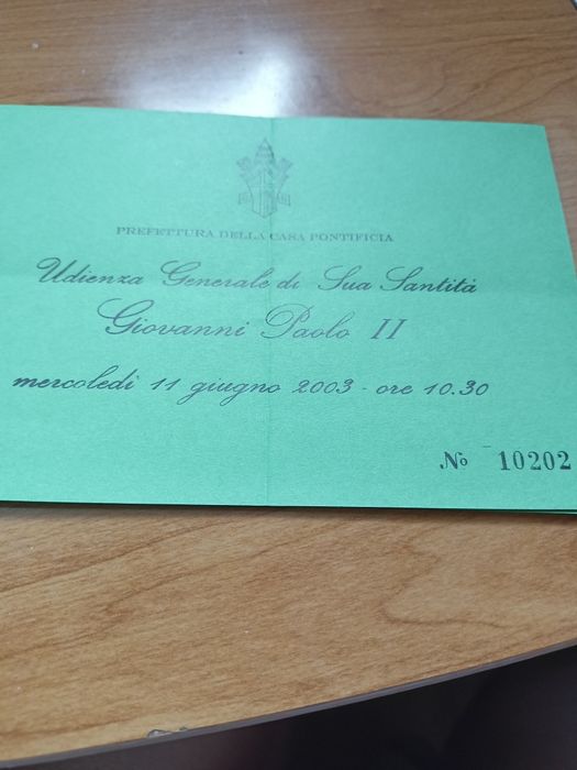 Wejściówka na audiencję u Jana Pawła II 2003 rok