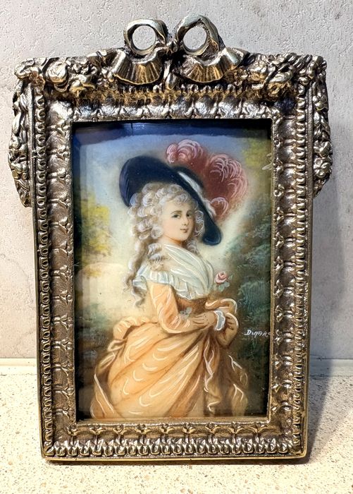 Linda antiga pintura miniatura - retrato da Duquesa de Devonshire