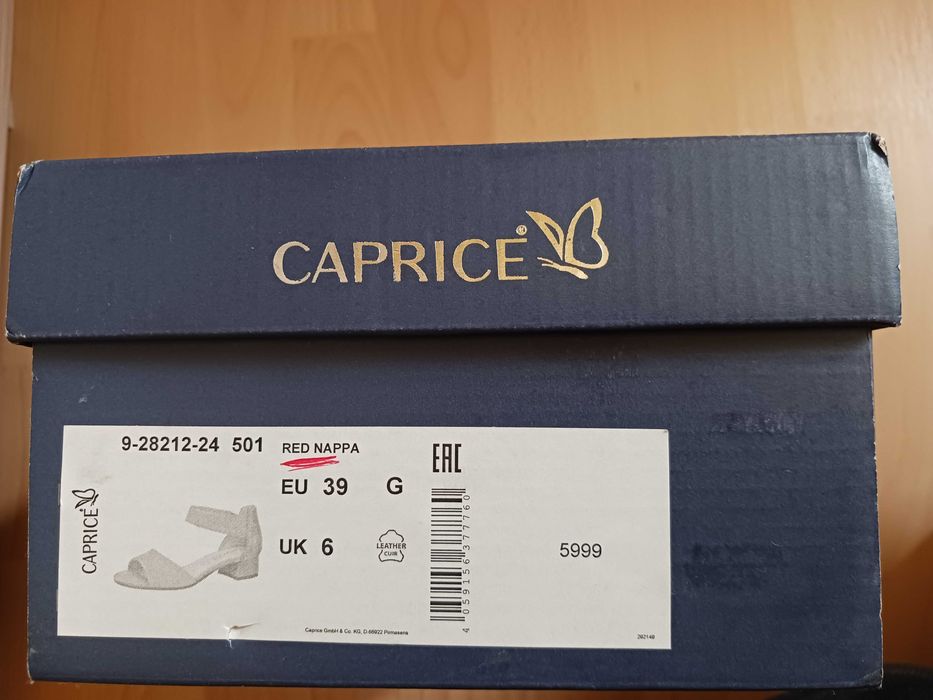 Wygodne sandały damskie Caprice, rozmiar 39, czerwony, niski klocek