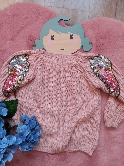 ZK Sweter sweterek 6 lat 116 cm Made in Italy skrzydła cekiny