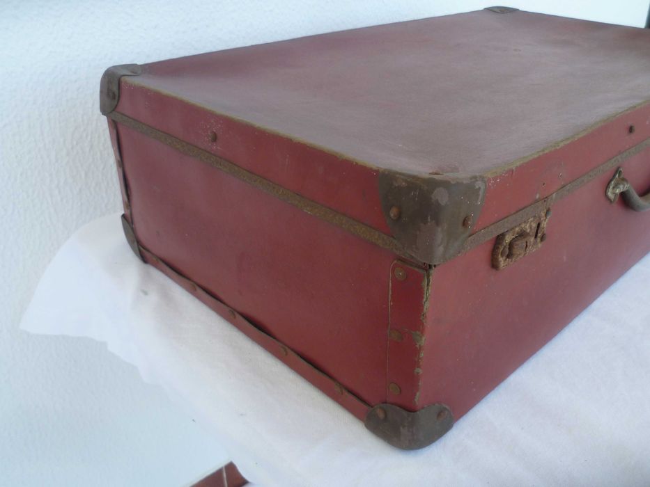 ANTIGA Mala de viagem de cartão e madeira  VINTAGE dos anos 30 - 50